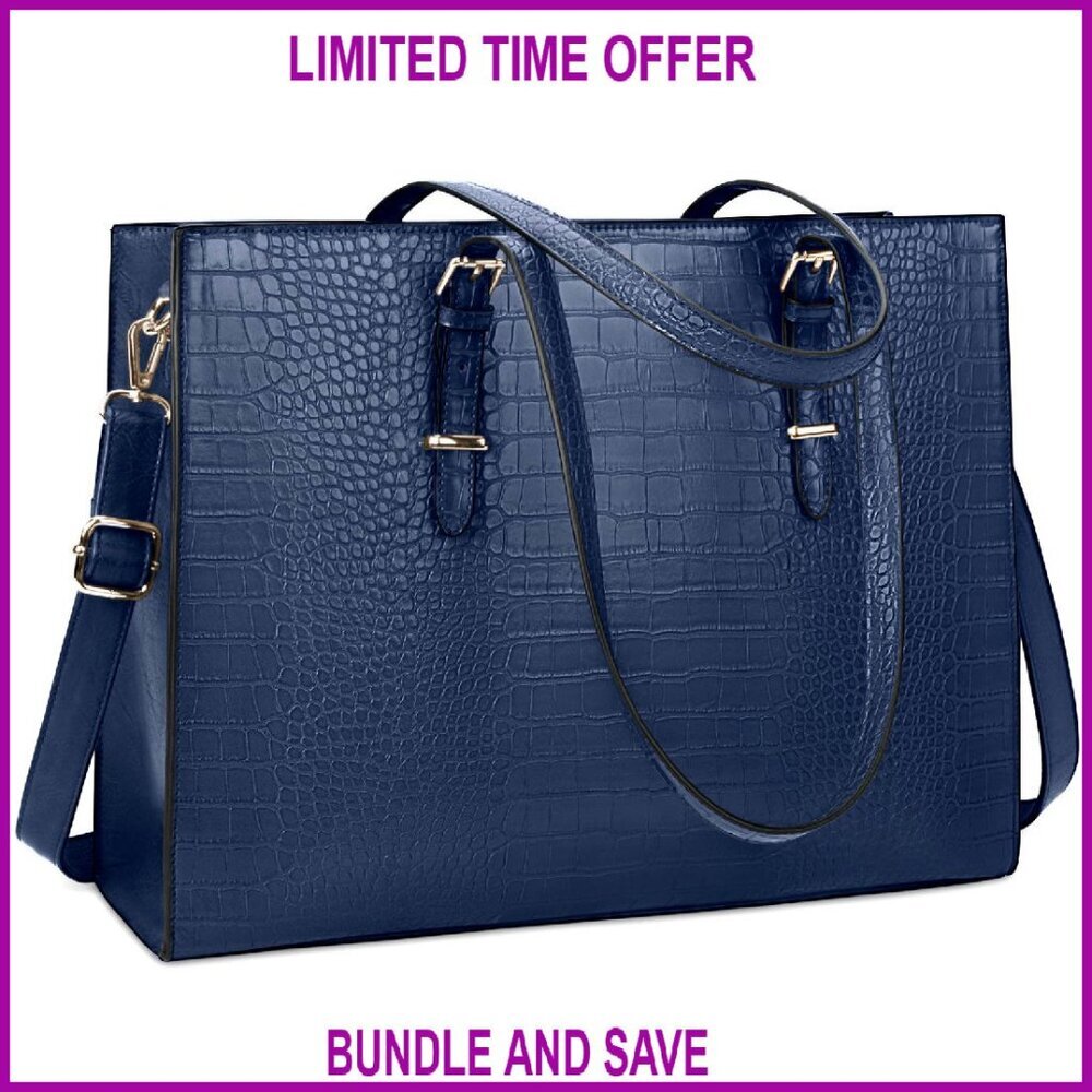 Leather Laptop Tote Bag for 15.6 Inch Computer, Waterproof Professional